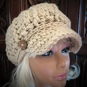 Hand Crochet Newsboy Hat in Tan